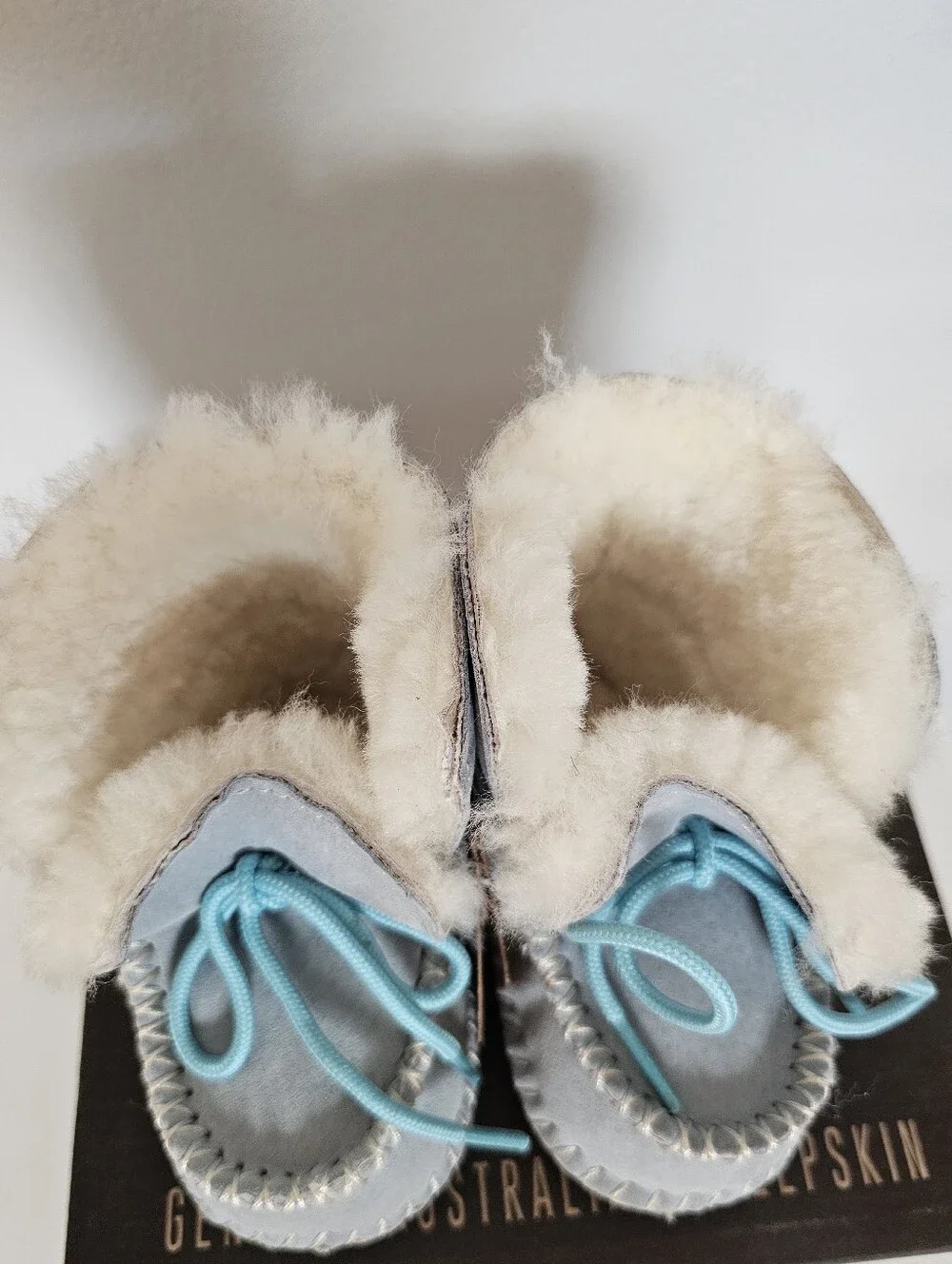 Lamo Light Blue Leather Moccasin Booties For Baby